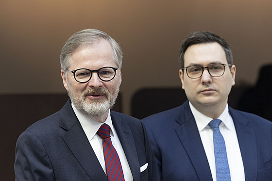 Tisková konference ODS. Na snímku premiér Petr Fiala a ministr zahrani�í Jan...