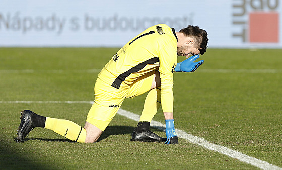 Jablonecký branká� Jan Hanu� b�hem utkání proti Liberci.