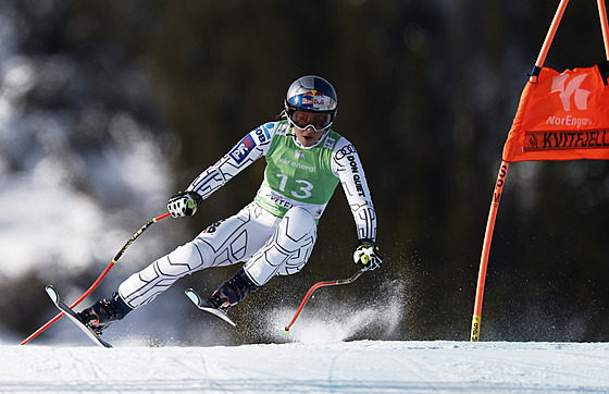Ester Ledecká na trati super-G v norském Kvitfjellu.