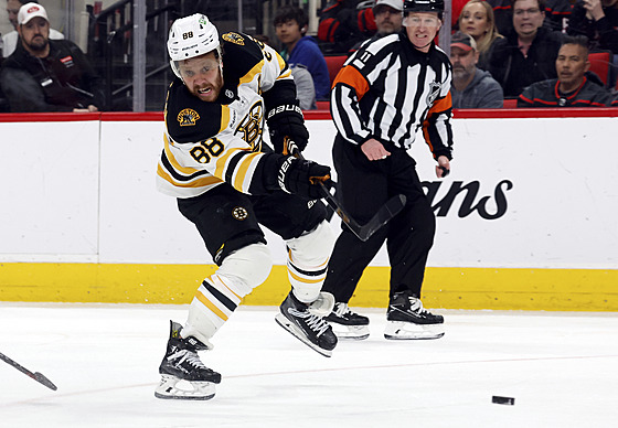 David Pastr�ák z Boston Bruins p�i st�ele