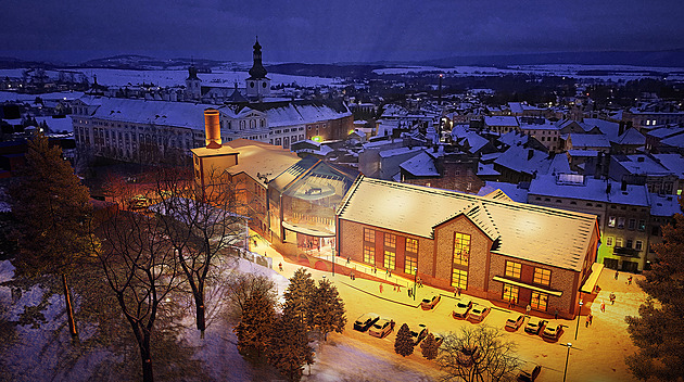 Pohled od Schrollova parku. Autory studie pestavby broumovského pivovaru na...