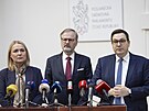 Tisková konference ODS. Na snímku Jana �ernochová, premiér Petr Fiala a ministr...