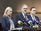 Tisková konference ODS. Na snímku Jana �ernochová, premiér Petr Fiala a ministr...