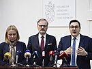 Tisková konference ODS. Na snímku Jana �ernochová, premiér Petr Fiala a ministr...
