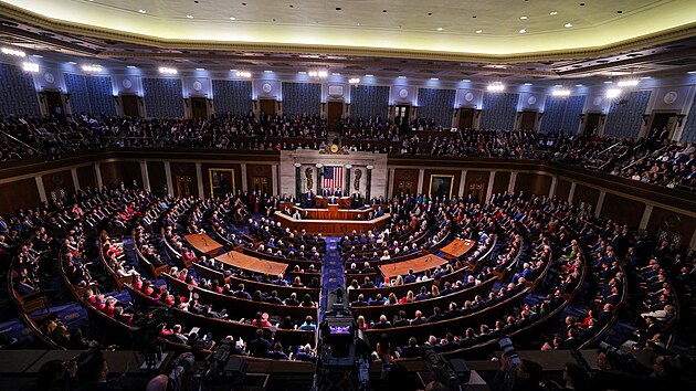 Americk� prezident Donald Trump mluv� k ob�ma komor�m Kongresu. (5. b�ezna 2025)