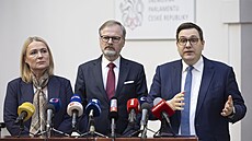 Tisková konference ODS. Na snímku Jana Černochová, premiér Petr Fiala a ministr...