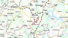 Lomnice - umístní plánovaných turbín v map a katastrální map