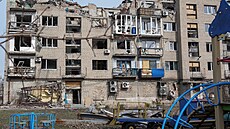 Budovy po�kozené ruskými vojenskými údery ve m�st� Pokrovsk v Don�cké oblasti....