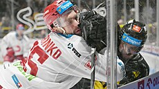 T�inecký Tomá� Marcinko (vlevo) dohrává Davida Ka�eho z Litvínova.