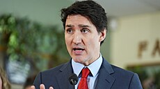 Kanadský premiér Justin Trudeau odpovídá na otázky noviná�� b�hem akce v...