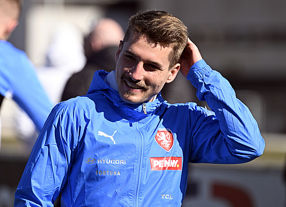 Záloník Michal Sadílek na tréninku fotbalové reprezentace, 18.bezna 2025,...