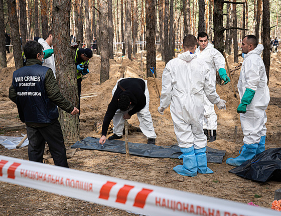 Vy�et�ovatelé pro vále�né zlo�iny pracují na míst� hromadného hrobu u m�sta...