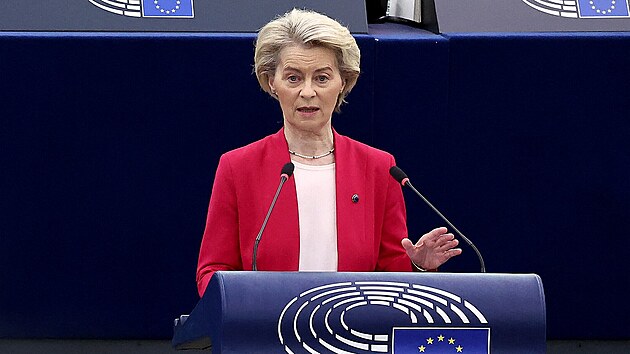 Ursula von der Leyenov pi vystoupen v Evropskm parlamentu ve trasburku (11. bezna 2025)