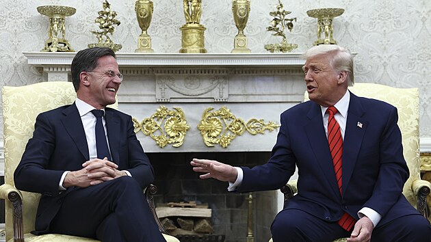 Americk prezident Donald Trump na schzce s generlnm tajemnkem NATO Markem Ruttem. (13. bezna 2025)