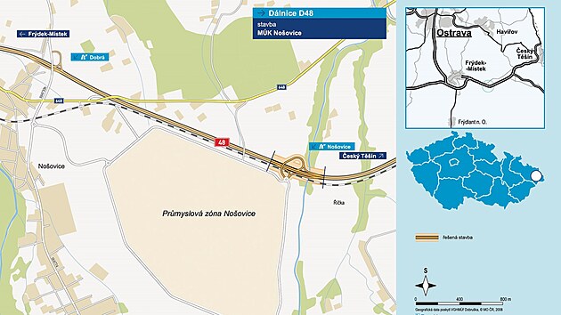 Mapka mimorovov kiovatky, kter napoj D48 a prmyslovou znu Noovice s automobilkou Hyundai. (11. bezna 2025)