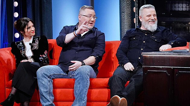 Here�ka Krist�na Ry�ka, kr�l �esk�ho dabingu Bohdan T�ma a v�voj�� videohry z�obdob� st�edov�ku Daniel V�vra v Show Jana Krause (19. b�ezna 2025)