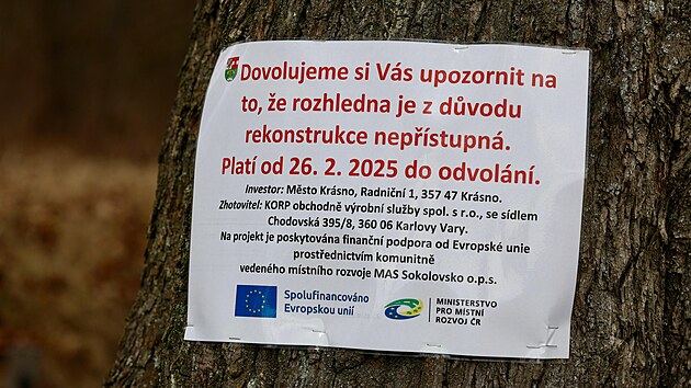 Krsensk rozhledna se pi oslav devadestin zaskv v novm. Jej oprava potrv v idelnm ppad do konce kvtna. (12. bezna 2025) 
