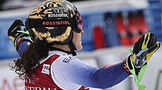 Federica Brignoneová v cíli super-G v La Thuile.