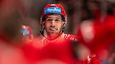 Daniel Kurovský z T�ince slaví gól proti Litvínovu v p�edkole play off.