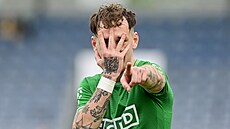 Karvinský Filip Vecheta se raduje z gólu proti �eským  Bud�jovicím.