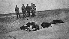 P�íslu�níci nacistických formací Einsatzgruppen hledí na zavra�d�né �idovské...