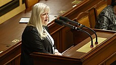 Lidovecká poslankyn� Romana B�lohlávková ve Sn�movn�. (28. února 2024)