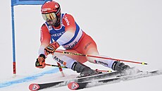 Loic Meillard na trati ob�ího slalomu v Hafjellu