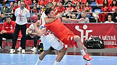 Joná Patzel tvrd bránný v zápase s Chorvatskem.