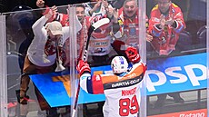 Pardubický úto�ník Jan Mandát slaví gól na 2:0 do sít� Motoru (18. b�ezna 2025)