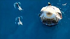 Návratový modul Crew Dragon p�ivítalo hejno delfín�.