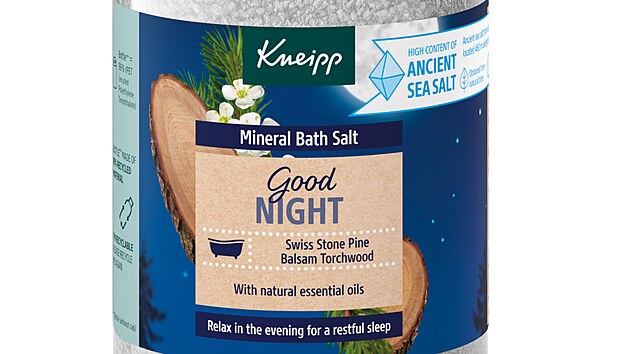 Good Night, s�l do koupele z term�ln�ho pramene, olej ze �v�carsk� borovice a santalov�ho d�eva, cena 199 K�