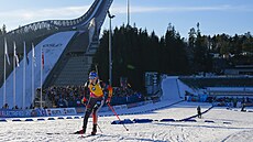 N�mecká biatlonistka Franziska Preussová b�hem sprintu na Holmenkollenu.