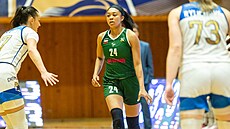 Oliana Squiresová ze SB� Ostrava dribluje v zápase s Levharticemi Chomutov.