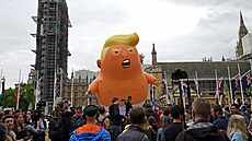 Trump jako rozzlobené batole beh�m protest� v �ervnu 2019