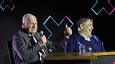 Na akci vystoupil i bývalý prezident Václav Klaus. (22. bezna 2025)