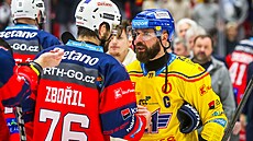 Milan Gula gratuluje Jakubu Zboilovi z Pardubic k postupu do semifinále....
