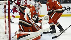 Luká� Dostál chytá jednu ze st�el soupe�e.