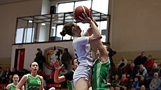 Natália Marti�ková (v bílém) z Hradce Králové se tla�í na ko� KP TANY Brno.