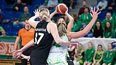 Lucie Bolardtová ze Sokola Hradec Králové brání v zápase s KP TANY Brno.