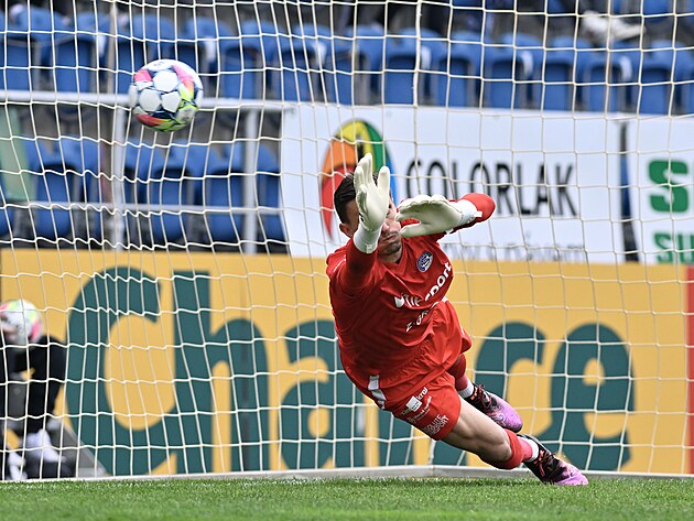 Brank�� Milan He�a ze Slov�cka dost�v� g�l od soupe�� z Liberce.