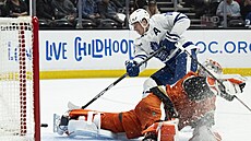 Mitch Marner p�ekonává Luká�e Dostála.