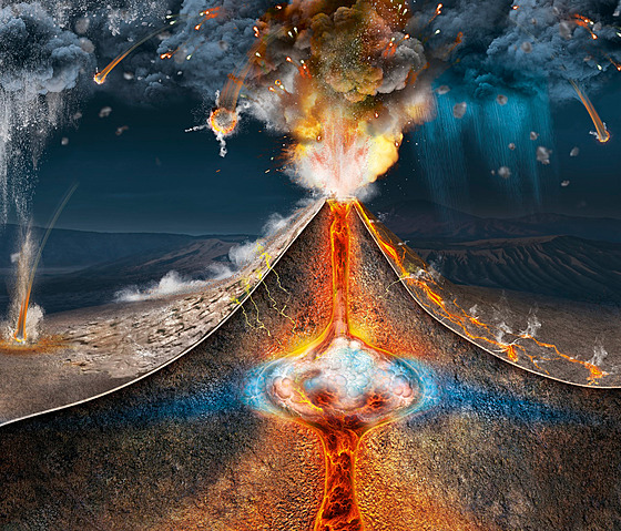 Animace erupce vulkánu Tambora. Peklo vypuklo ve�er 10. dubna 1815.
