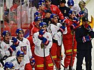 etí hokejisté na tréninku na startu kempu ped mistrovstvím svta.