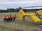 Zrannou cyklistku transportoval vrtulnk do eskobudjovick nemocnice.