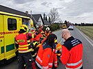 Zrannou cyklistku transportoval vrtulnk do eskobudjovick nemocnice.