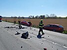 Nehoda t vozidel zablokovala u Stradoun silnici I/17. (9. dubna 2025)