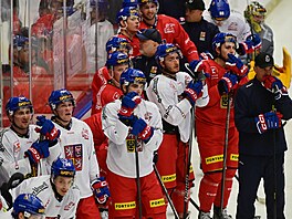 etí hokejisté na tréninku na startu kempu ped mistrovstvím svta.