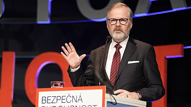 Premi�r Petr Fiala na konferenci Bezpe�n� budoucnost. (3. dubna 2025)
