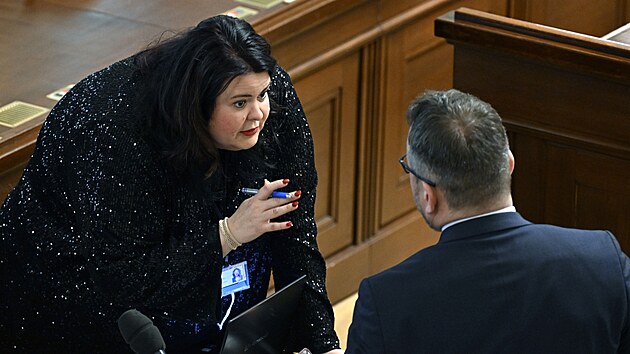 Poslankyn� ANO Eva Fialová a ministr práce a sociálních v�cí Marian Jure�ka p�i...
