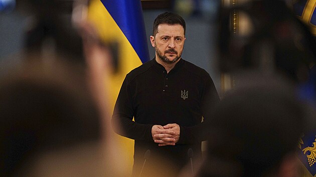Ukrajinsk prezident Zelenskyj na tiskov konferenci v Kyjev (4. dubna 2025)